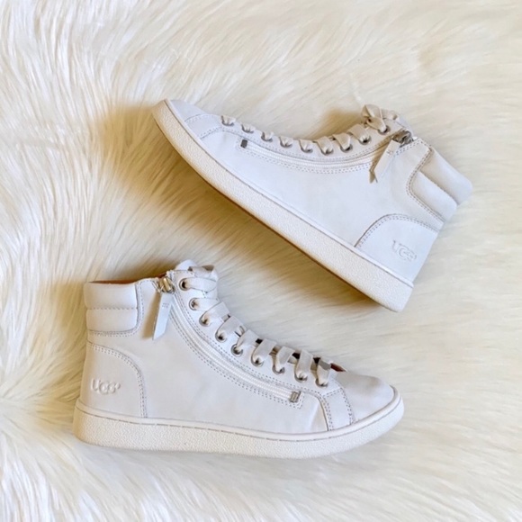 UGG White Leather Olive High Top Sneakers - Picture 2 of 6